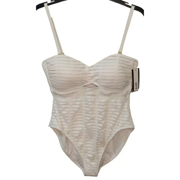 Kenneth Cole White One-Piece Padded Bust Tummy Toner Swimsuit Size Large Classy - Picture 2 of 12